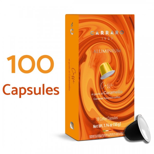 Home Caffè Carraro - Coffee with Caramel Flavor - 100 aluminum coffee Nespresso ®* compatible CARRAROCARAMNES100
